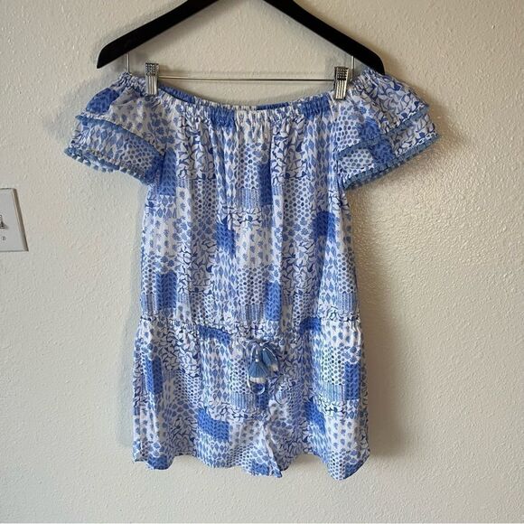 Vineyard vines Painted Patchwork Ruffle Off The Shoulder Romper - Picture 5 of 14